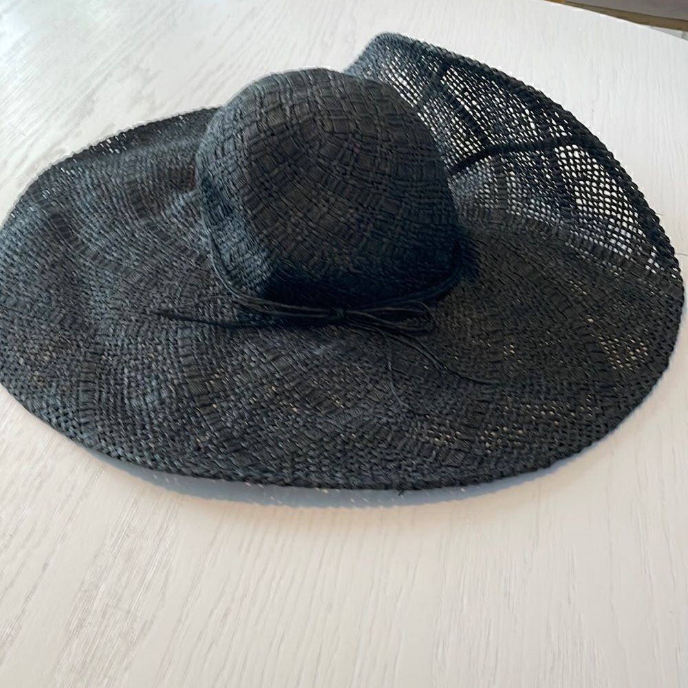 A New Day Black woven floppy wide brim beach hat NWT